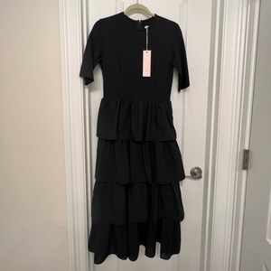 BRAND NEW!! Jessakae Paris black layered ruffle midi dress